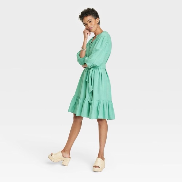 Women’s 3/4 Sleeve A-Line Dress • Knox Rose • Green - Picture 3 of 4